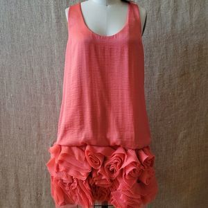 BCBG Max Azria Coral Crinkled Chiffon Hem Dress - L
